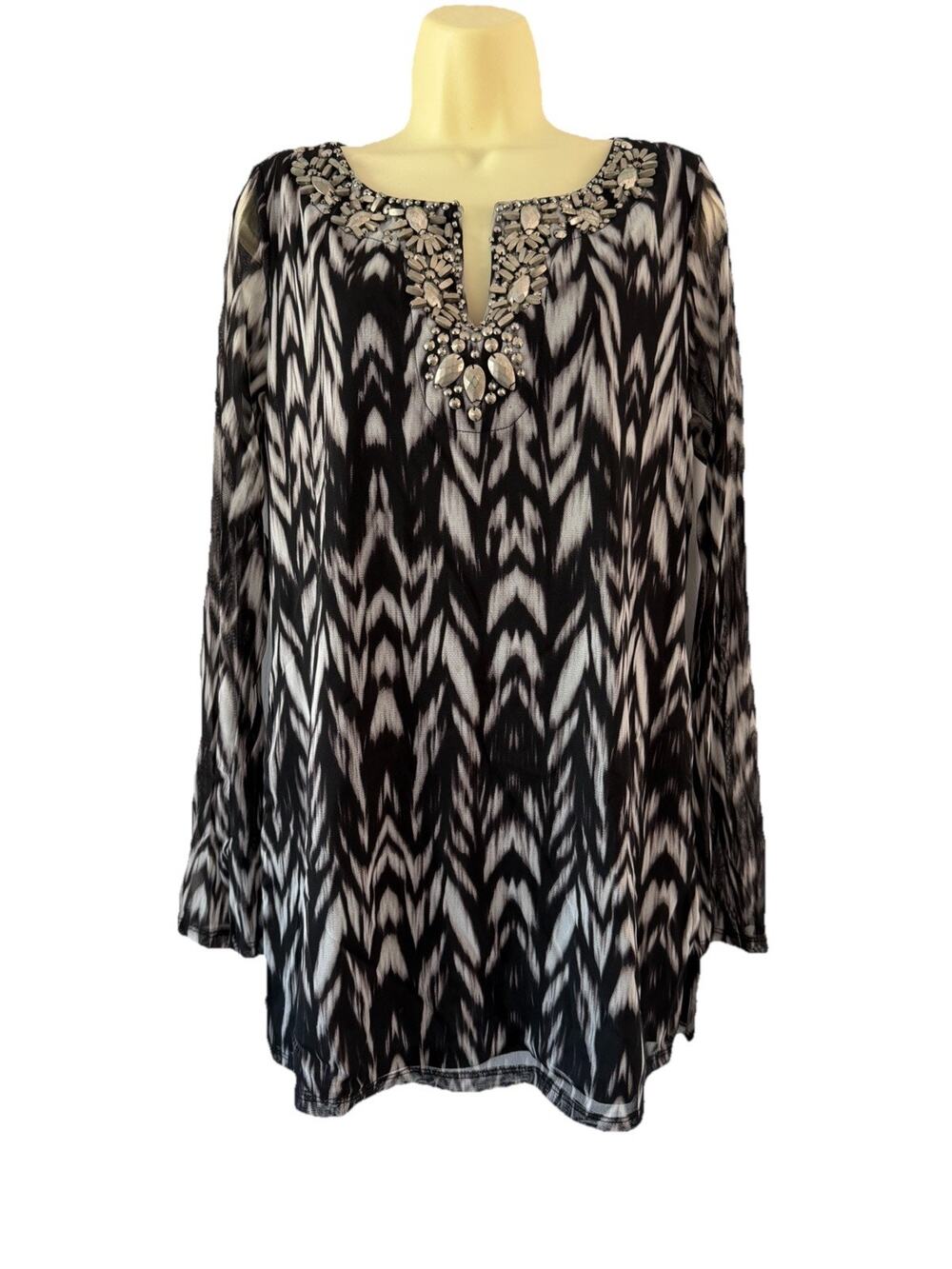 INC International Concepts Chevron Print Mesh Knit Tunic Top Women’s Size XL